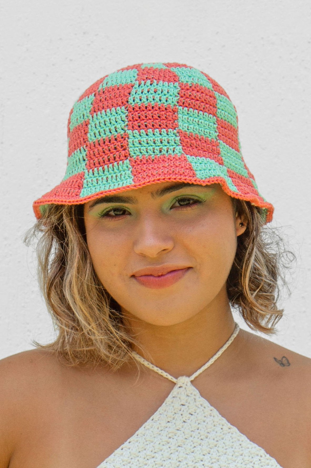 Bucket Hat de Crochê Menta com Goiaba